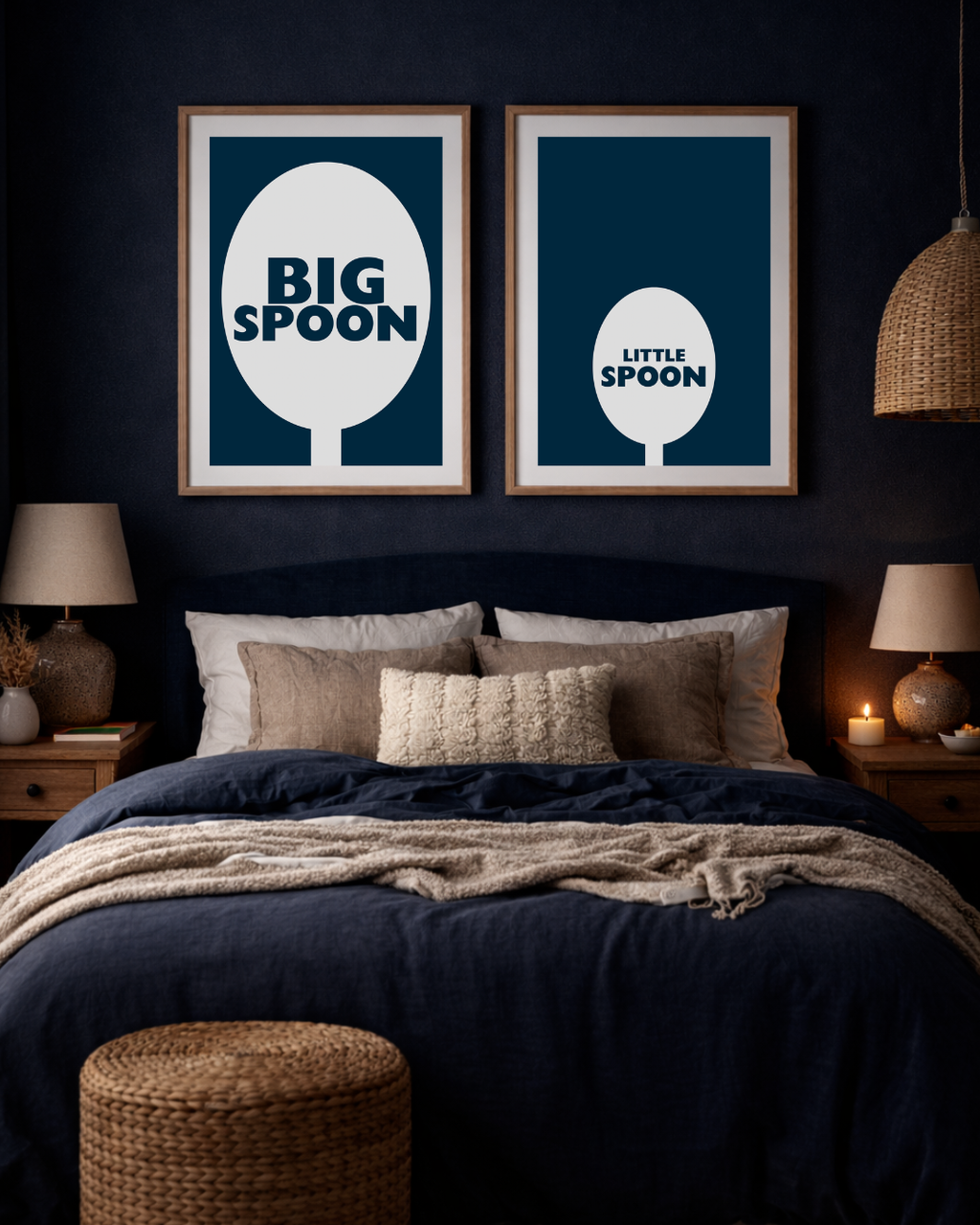 Big Spoon Little Spoon Print Set — Funny Couples Bedroom Wall Art | Matching Prints