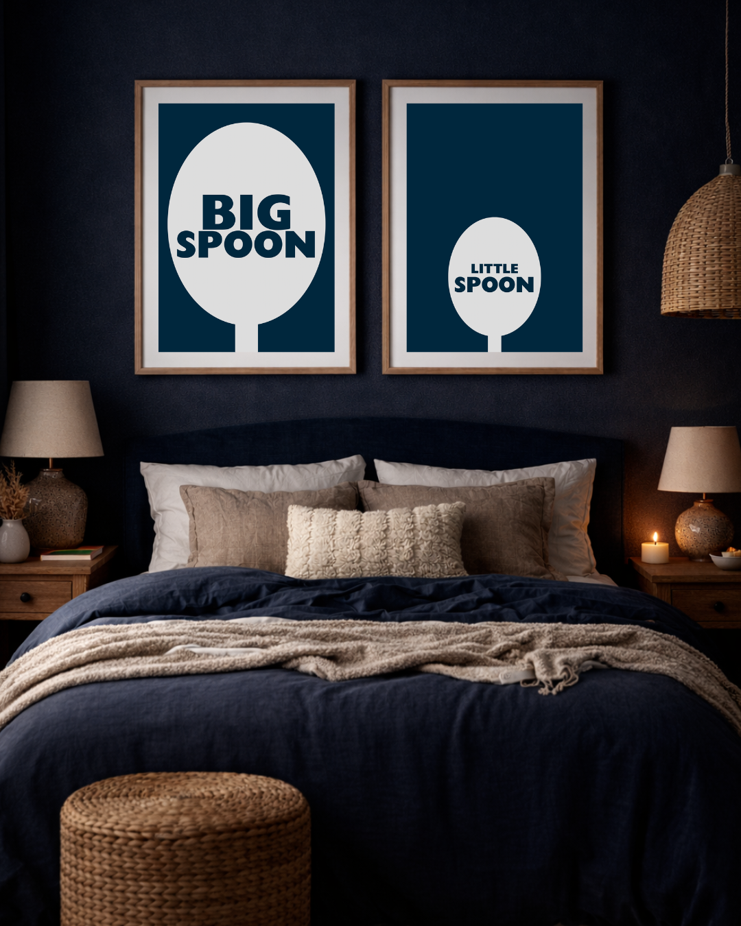 Big Spoon Little Spoon Print Set — Funny Couples Bedroom Wall Art | Matching Prints